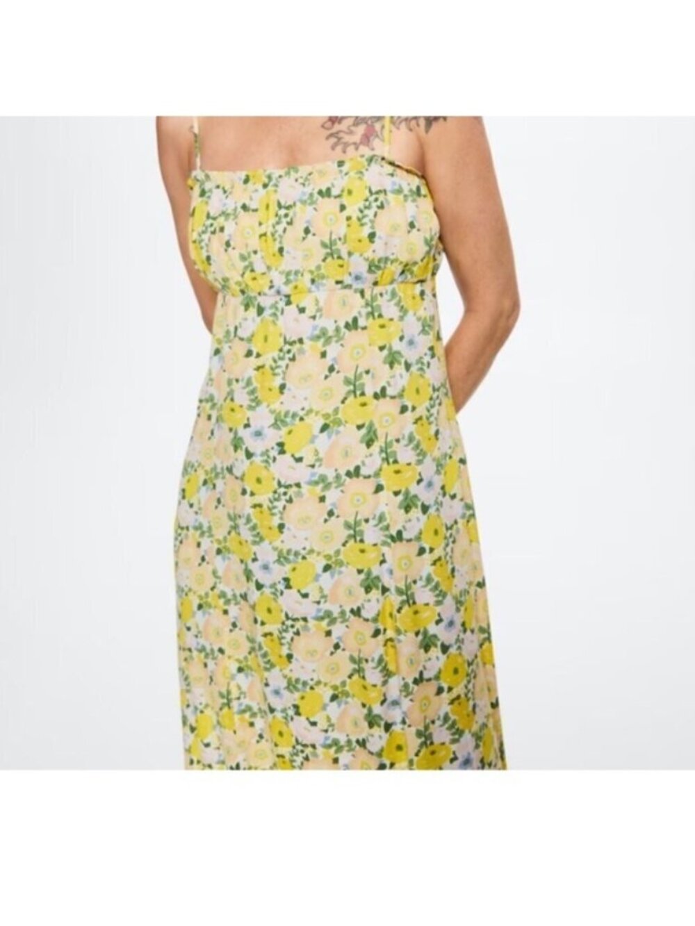 Yellow Floral Spaghetti-Strap Dress